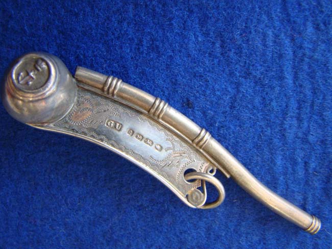 An English sterling silver Bosun's Whistle made by George Unite in 1875